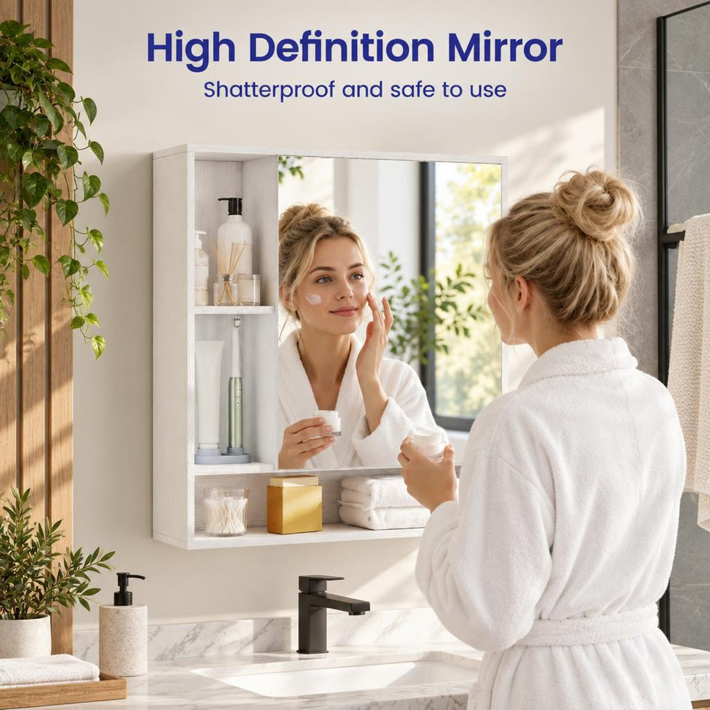 Airfind Wall Mounted Bathroom Cabinet with Mirror Single Door, 176 lbs Capacity, Glass MDF Engineered Wood Frame, 21.5 Inch x 6.5 Inch x 24 Inch Footprint