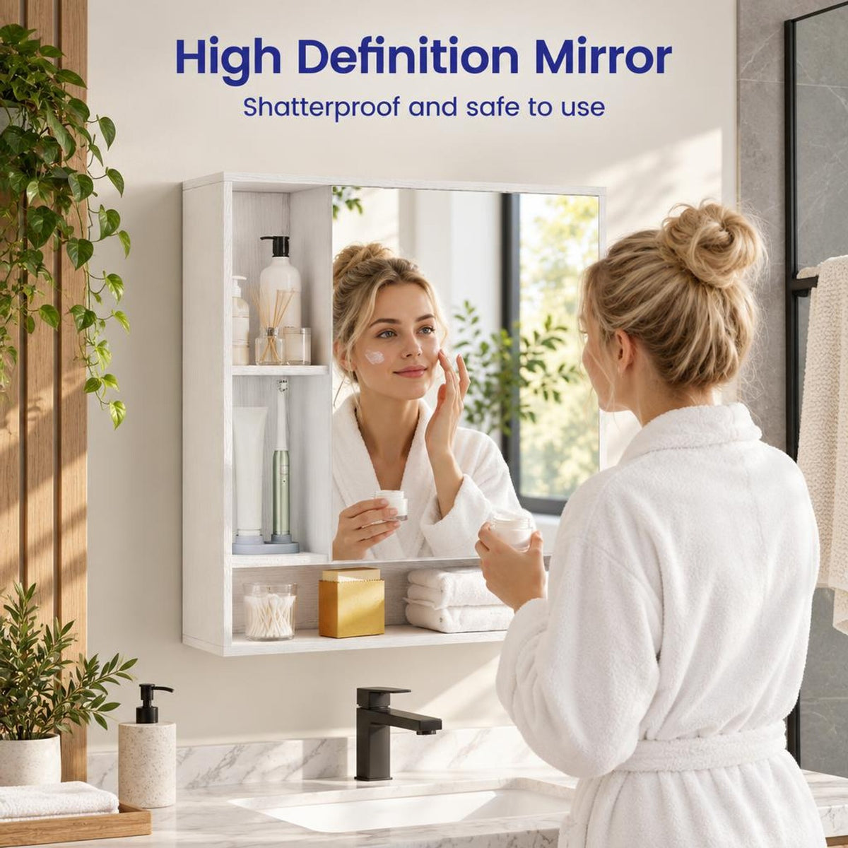 Airfind Wall Mounted Bathroom Cabinet with Mirror Single Door, 176 lbs Capacity, Glass MDF Engineered Wood Frame, 21.5 Inch x 6.5 Inch x 24 Inch Footprint
