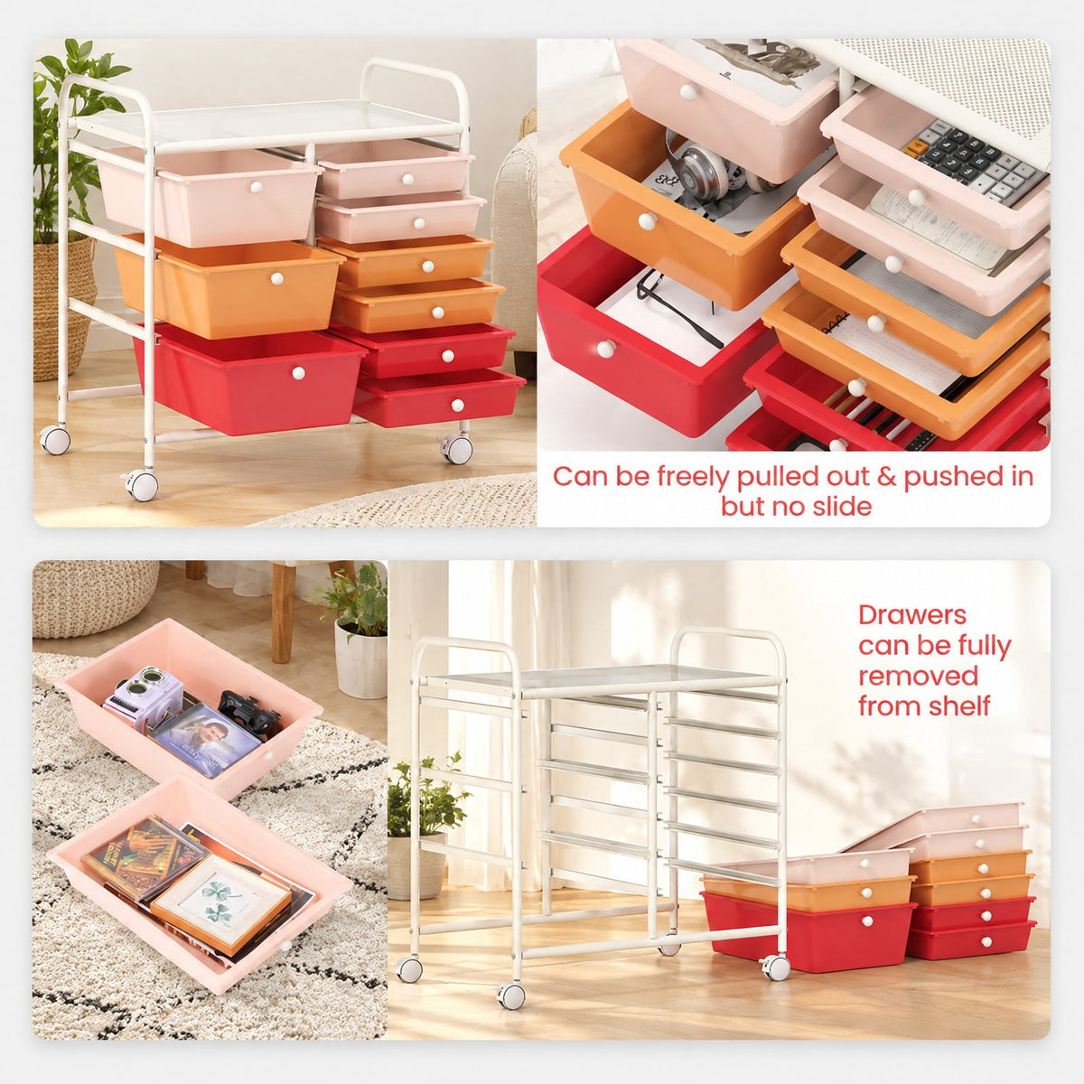Airfind 9-Drawer Rolling Storage Cart with Colorful Drawers and Metal Frame, Metal Frame, 25 Inch x 14.5 Inch x 24.5 Inch (L x W x H) Large Drawer Footprint