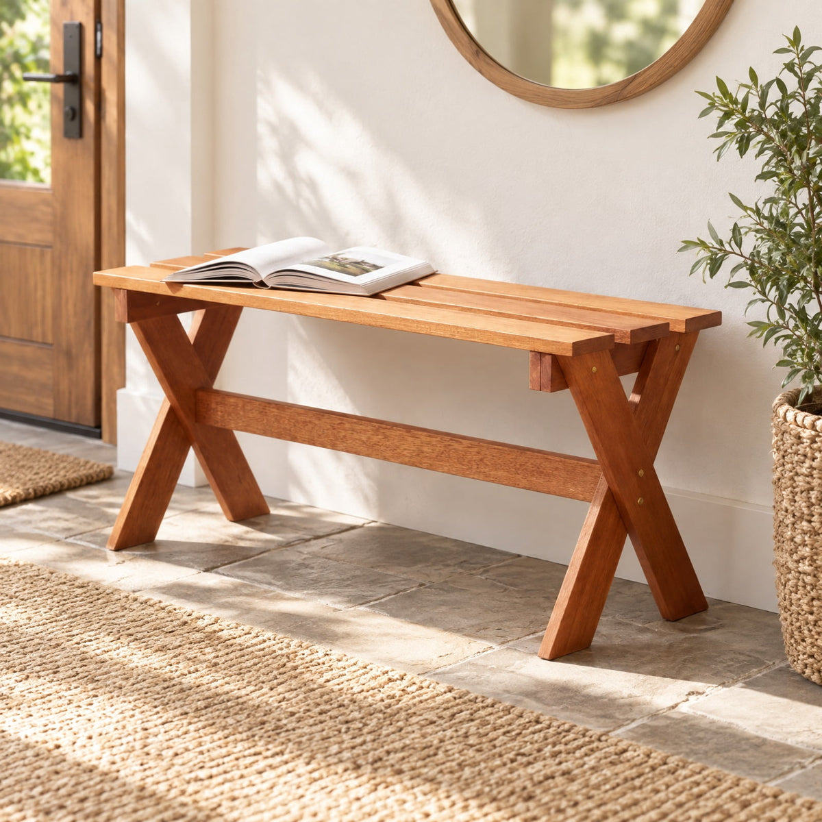 Airfind 36 Outdoor Solid Wood Bench Set of 2 Backless Patio Dining Bench with Teak Oil Finish, 660 lbs Capacity, Hardwood Frame, Wood