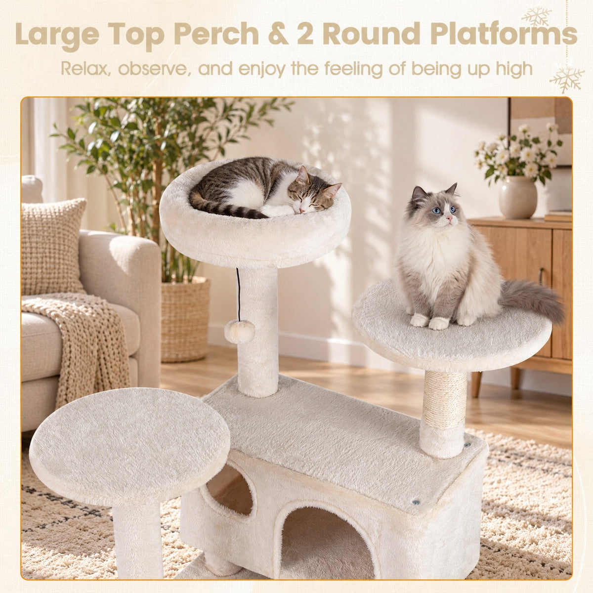 Airfind 52 Inch Tall Cat Tree Tower for Indoor Cats, 22 lbs Capacity, Engineered Wood Sponge Plush Fabric Sisal Frame, Beige