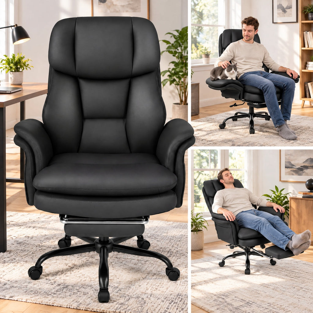 Airfind Ergonomic Cross Legged Office Chair Big and Tall Executive Chair with Retractable Footrest, 500 lbs Capacity, Black