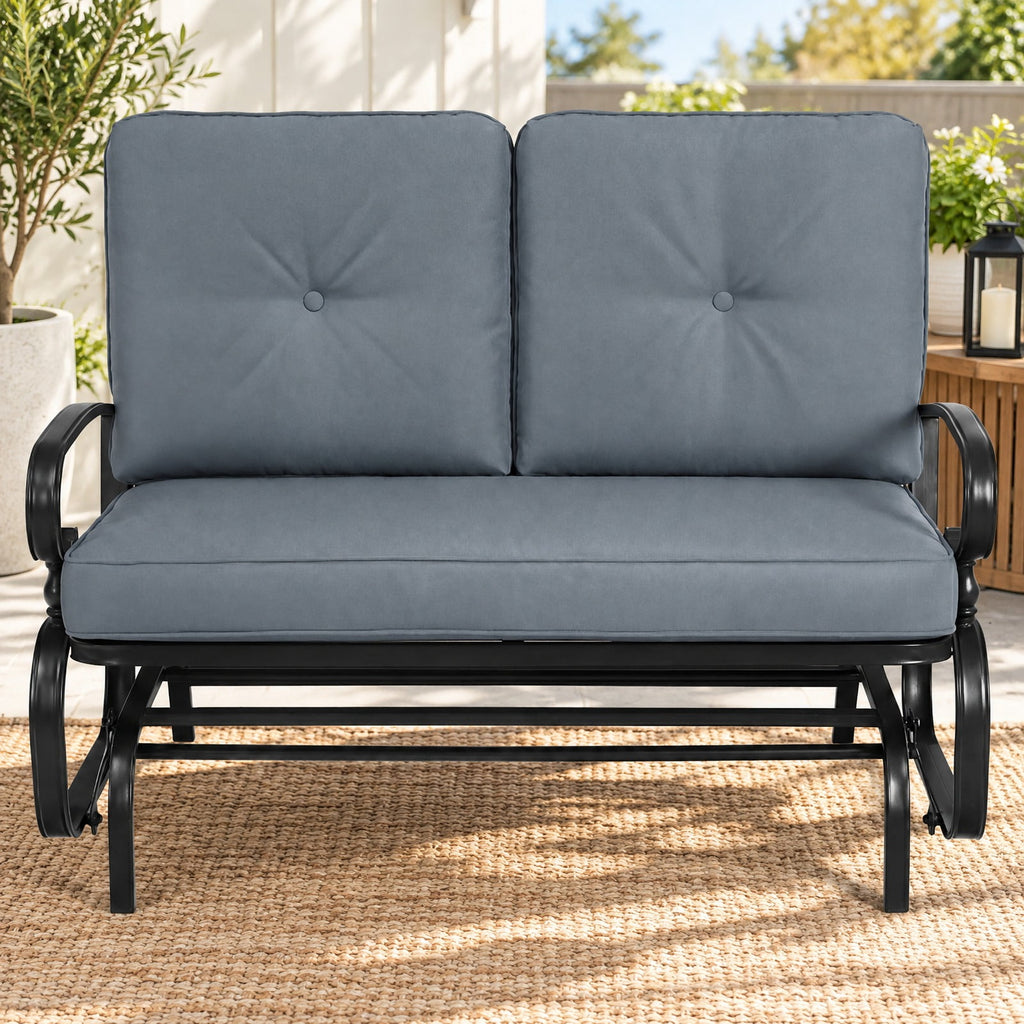 Airfind 2 Seats Outdoor Swing Glider Chair with Comfortable Cushions, 440 lbs Capacity, Steel olefin fabric foam Frame, Gray
