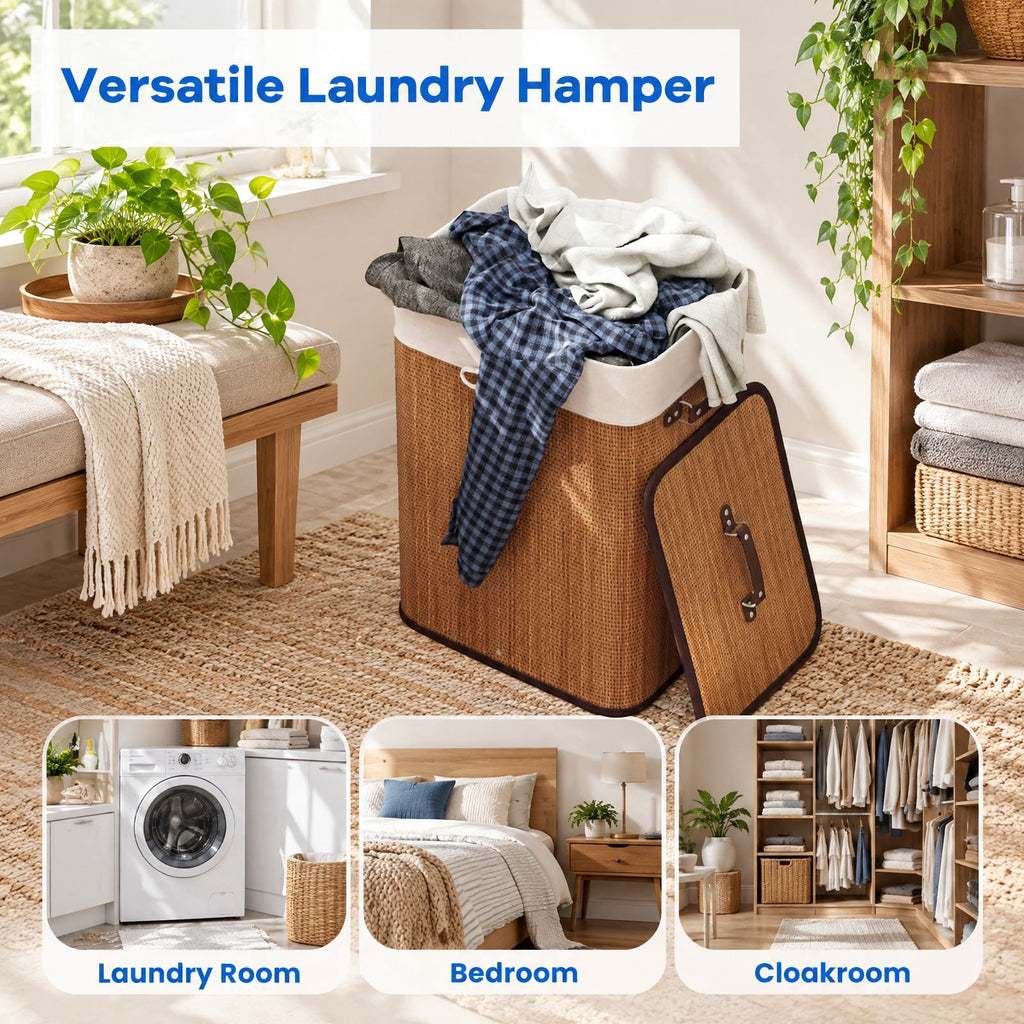 Airfind 19 Gal Rectangle Laundry Basket Bamboo Clothes Hamper with Handles and Lid, Bamboo and polyester cotton Frame, Yellow