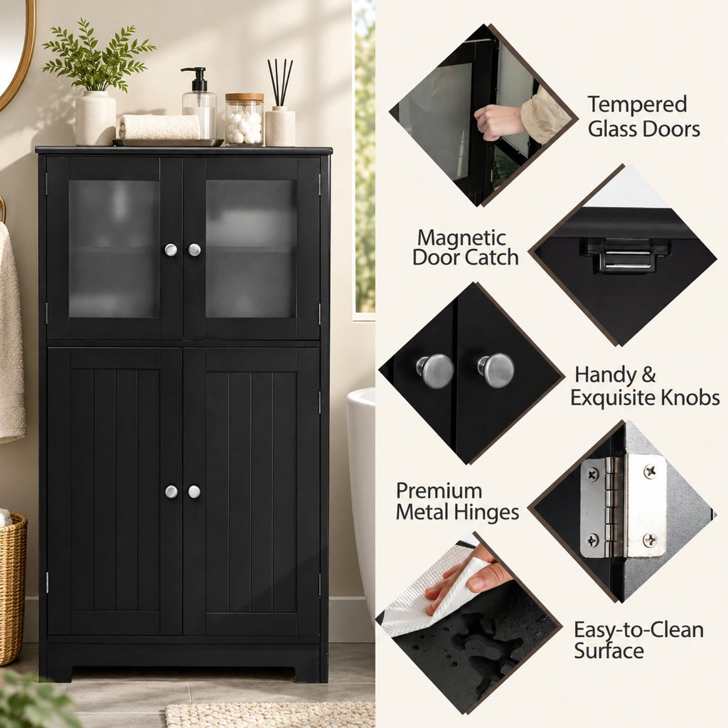 Airfind Bathroom Floor Storage Locker Kitchen Cabinet with Doors and Adjustable Shelf, MDF Frame, 23 x 12 x 43 inch Footprint, Black
