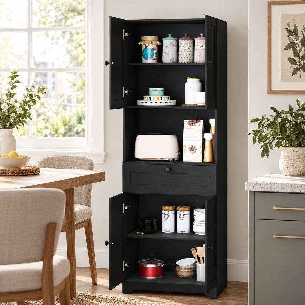 Airfind 67.5 Inch Tall Modern Freestanding Floor Storage Cabinet with 4 Doors and 1 Drawer, 243 lbs Capacity, MDF Engineered Wood Frame, Black
