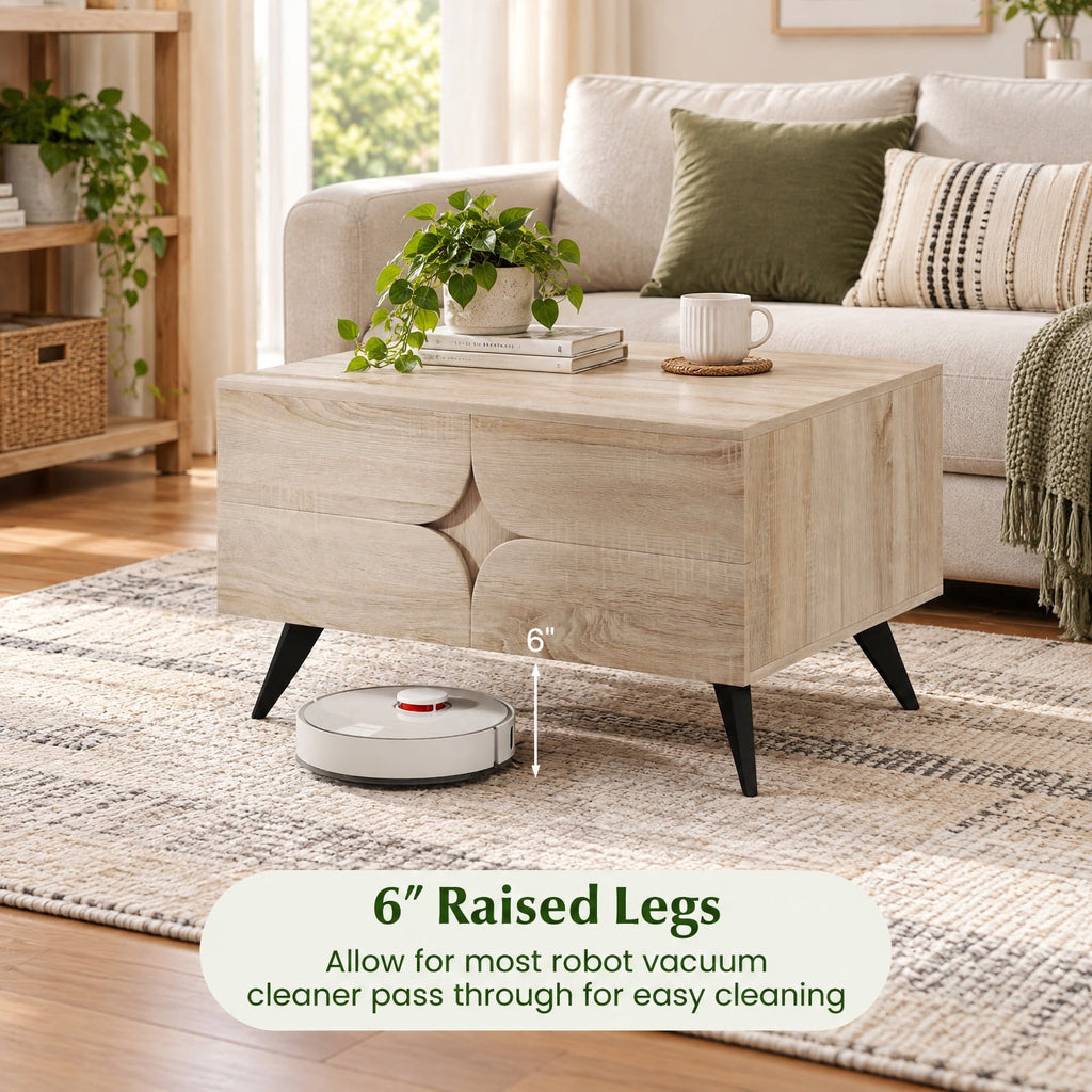 Airfind Farmhouse Accent Modern Coffee Table with Storage for Living Room Bedroom, 88 lbs Capacity, MDF Plastic Frame, Natural