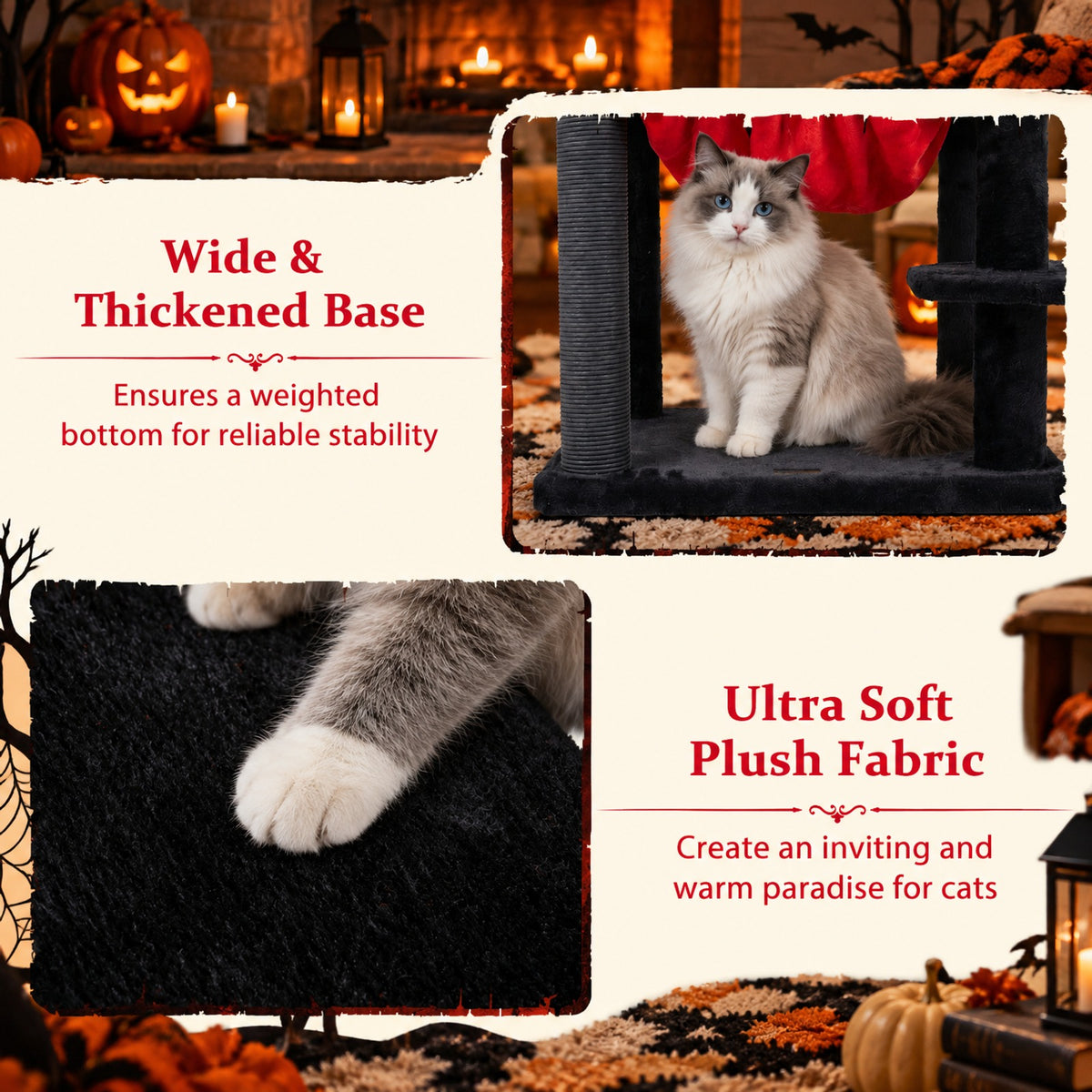 Airfind 51in Gothic Multi-level Cat Tree with Spider Hanging Toy for Black Halloween, 22 lbs Capacity, Red