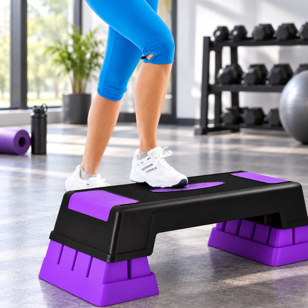 Airfind Aerobic Exercise Stepper Trainer with Adjustable Height 5-7-9, 330 lbs Capacity, PP Frame, 28-30 x 11 x 5-9 Footprint, Purple