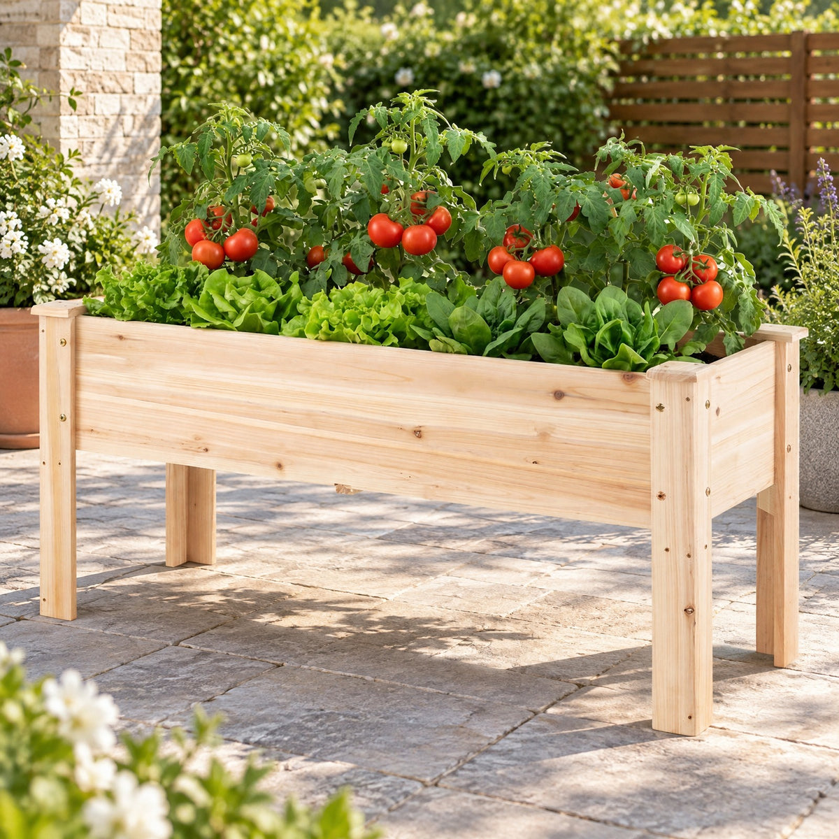 Airfind Wooden Raised Garden Bed with Legs 175 LBS Heavy-Duty Elevated Planter Box with Drainage Holes, 175 lbs Capacity, Fir Wood Frame, Natural