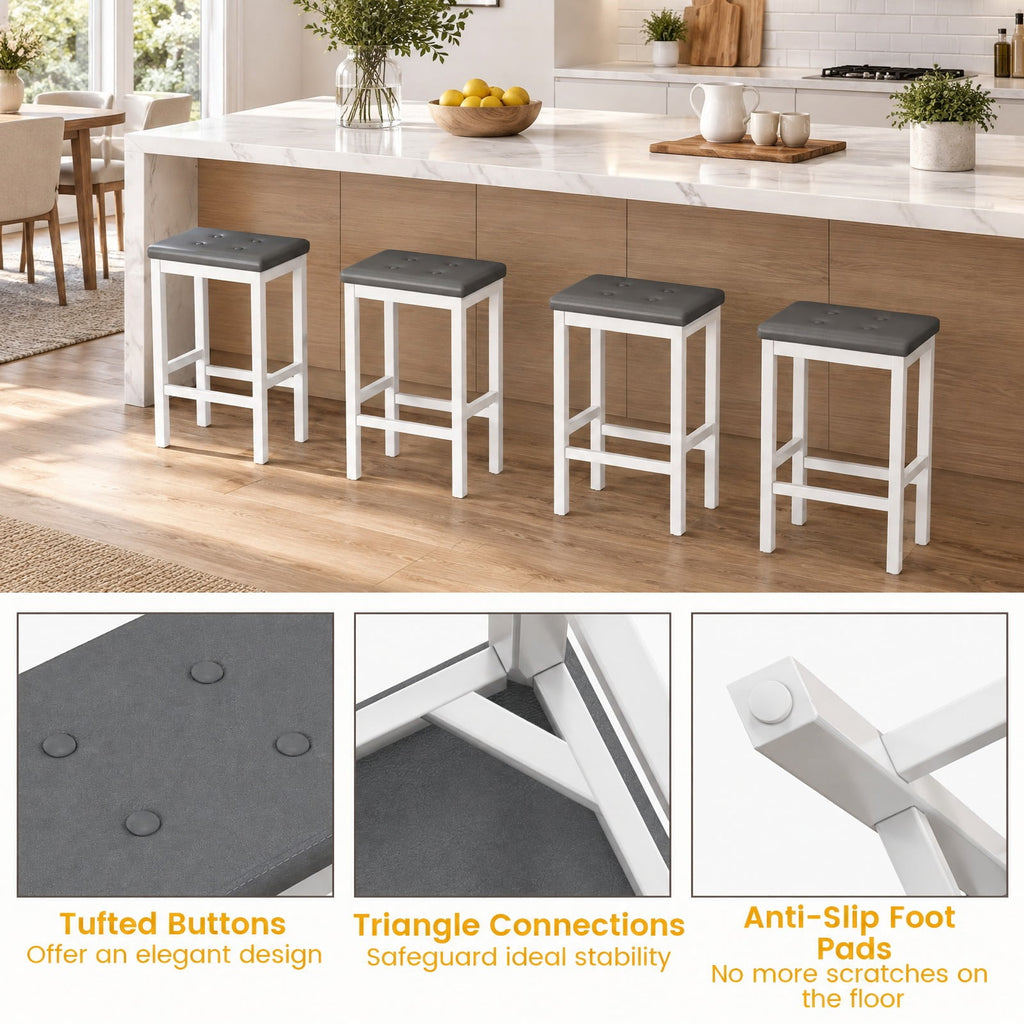 Airfind 24 Inch Bar Stools with Padded Seat Footrest and Rubber Wood, 330 Lbs Capacity, Rubber Wood Sponge PVC Leather Plywood, Gray