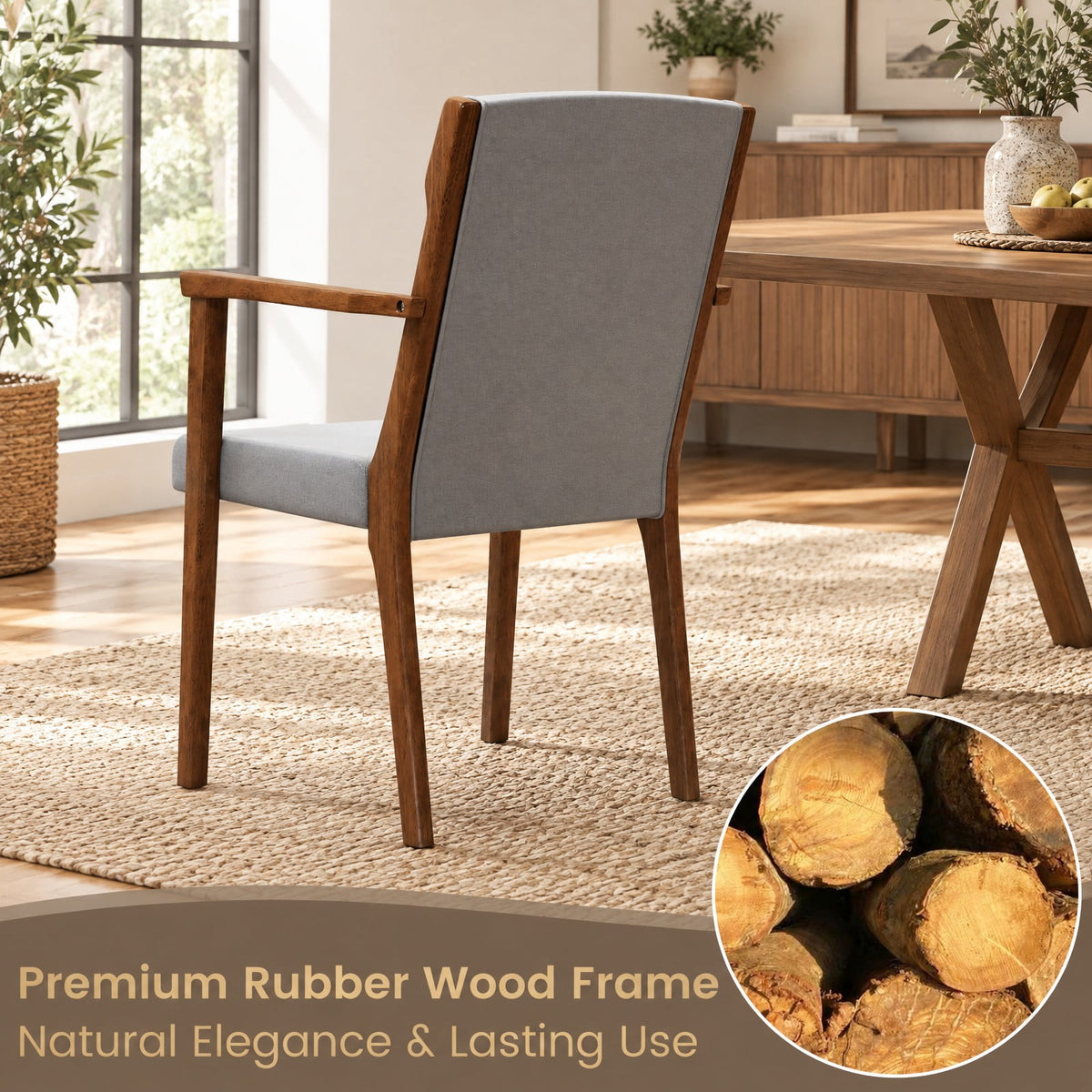Airfind Upholstered Wooden Accent Chairs Set of 2 with High Back and Soft Cushion, 352 lbs Capacity, Rubber Wood Frame, Gray