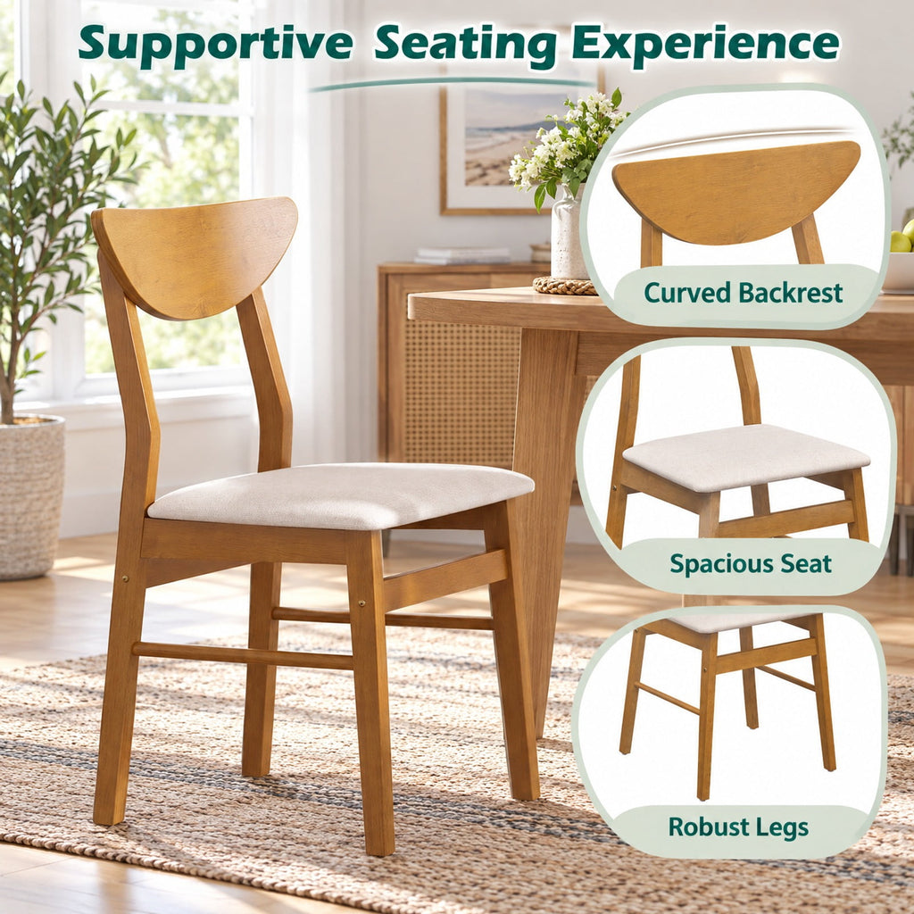 Airfind Set of 4 Upholstered Dining Chairs with Curved Backrest and Rubber Wood Frame, 330 lbs Capacity, Rubber Wood Foam MDF Frame, Natural