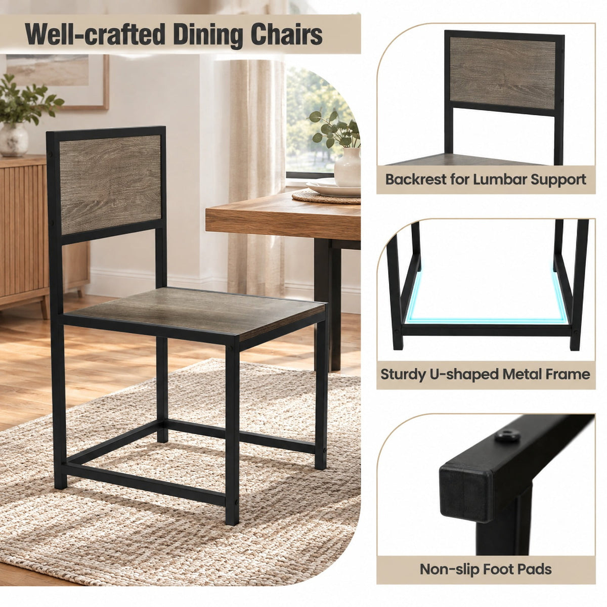Airfind 3 Pieces Dining Set Compact Table and 2 Chair with Metal Frame for Small Space, 200 lbs Capacity, Engineered Wood Metal Frame, Rustic Brown
