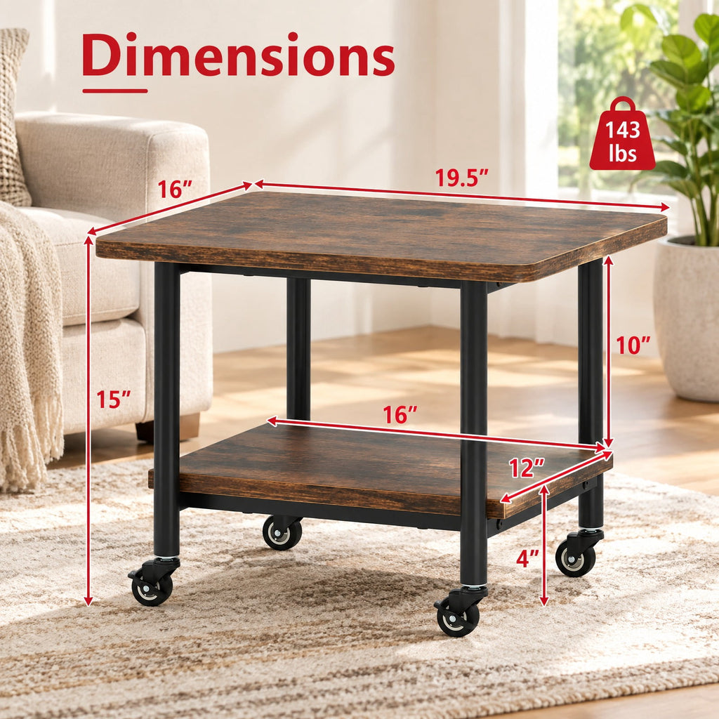Airfind Under Desk Printer Stand with 360° Swivel Casters, 143 lbs Capacity, Engineered Wood Metal Frame, Brown
