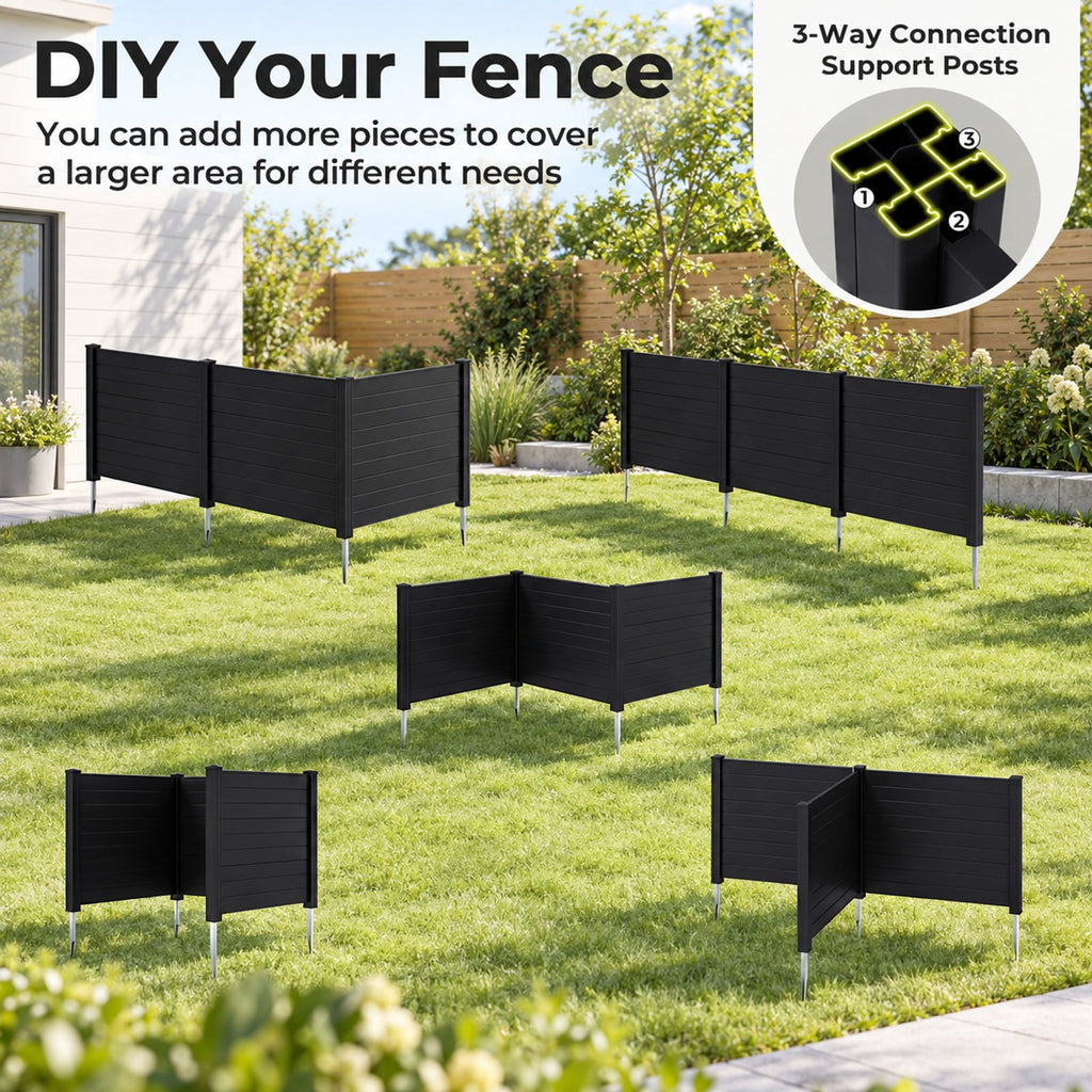 Airfind 48 x 38 Inch Air Conditioner Fence 3 Panels with Metal Ground Stakes for Patio Backyard, PP ABS Galvanized Metal Frame, Black