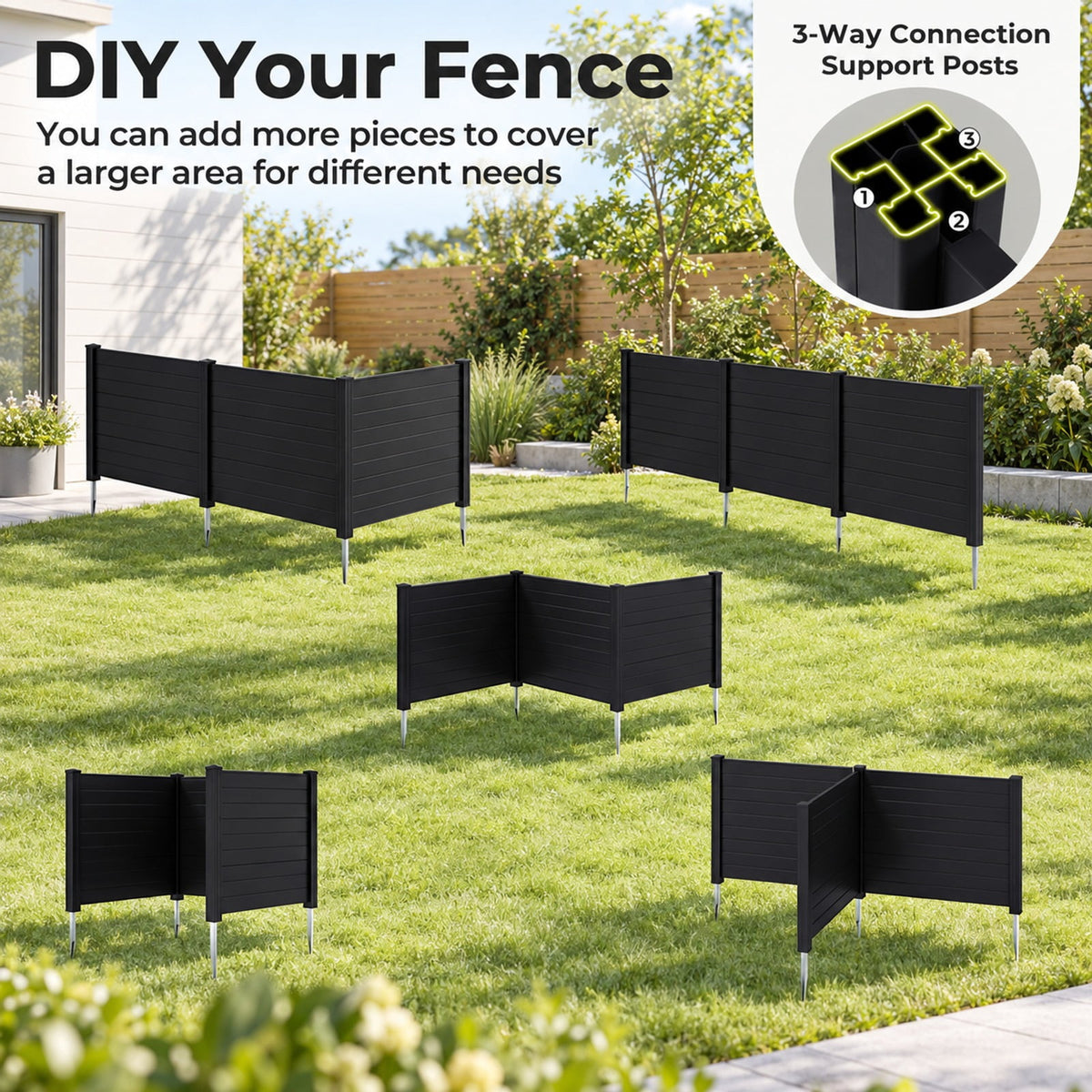 Airfind 48 x 38 Inch Air Conditioner Fence 3 Panels with Metal Ground Stakes for Patio Backyard, PP ABS Galvanized Metal Frame, Black