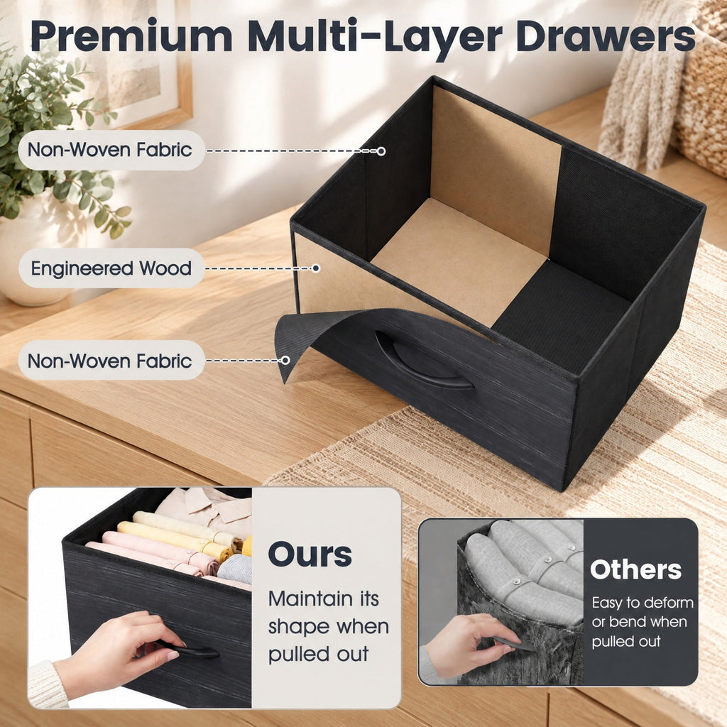 Airfind Dresser Nightstand with 5 Roomy Fabric Drawers for Bedroom, 130 lbs Capacity, Metal Engineered Wood Non-Woven Fabric Frame, Black