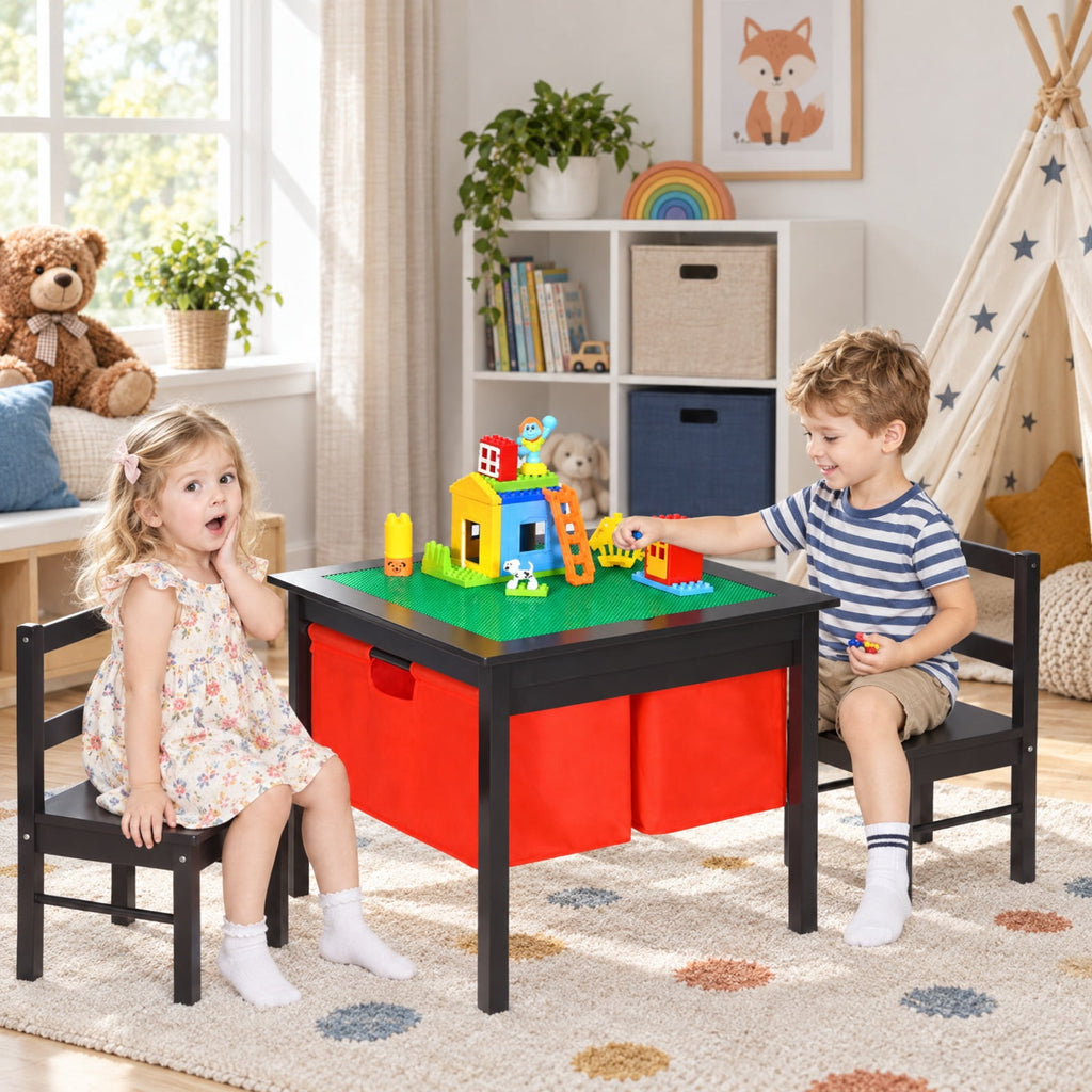 Airfind Youth Activity Table, 2-in-1, and 2 Chairs Set with Storage Building Block Table, 200 lbs Capacity, MDF Non-woven fabric Frame, for 3-8, White