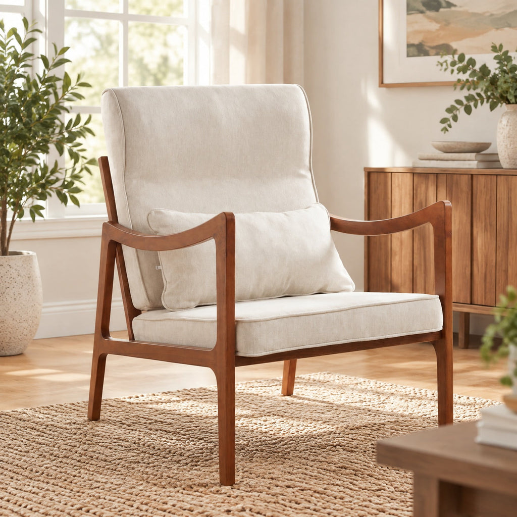 Airfind Modern Accent Chair with Solid Rubber Wood Faux Leather Upholstered Armchair, 400 lbs Capacity, 34.5 x 25.5 x 35 Footprint, White