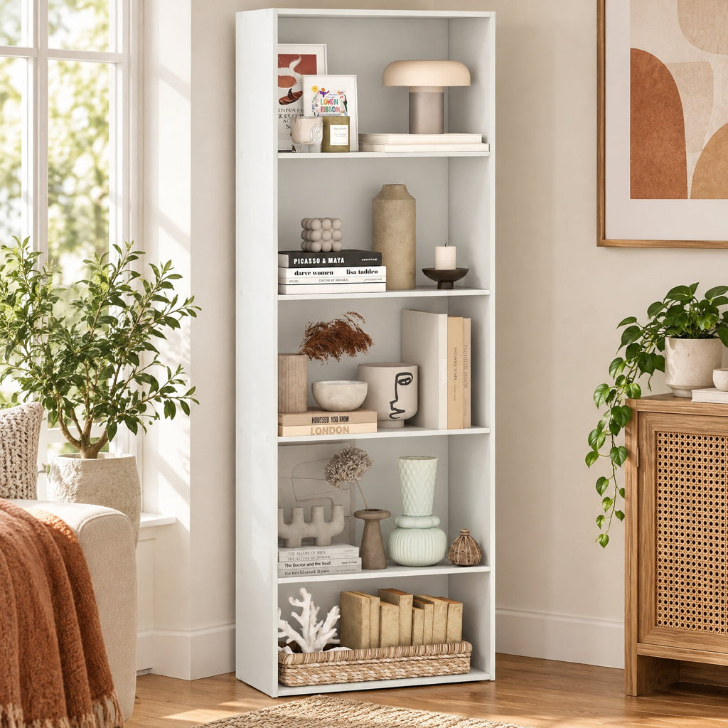 Airfind 5-Shelf Storage Bookcase Modern Multi-Functional Display Cabinet, 45 lbs Capacity, Engineered Wood MDF Frame, 24in x 9.5in x 67in Footprint