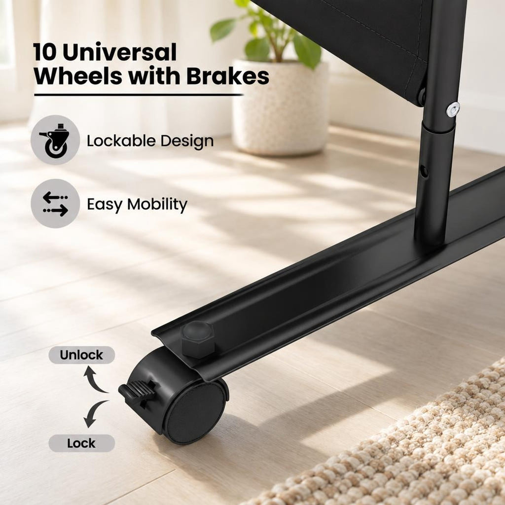 Airfind 4-Panel Room Divider with Lockable Wheels for Living Room, Polyester Fabric Metal Frame, 87in x 14in x 68in Footprint, Black