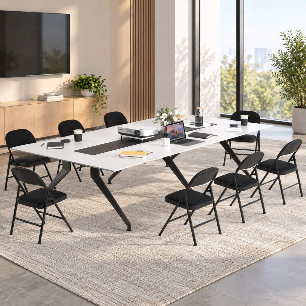 Airfind 4 Pack Folding Chairs with Metal Frame and PVC Leather for Indoor Outdoor, 330 lbs Capacity, Metal PVC Sponge MDF Frame, Black