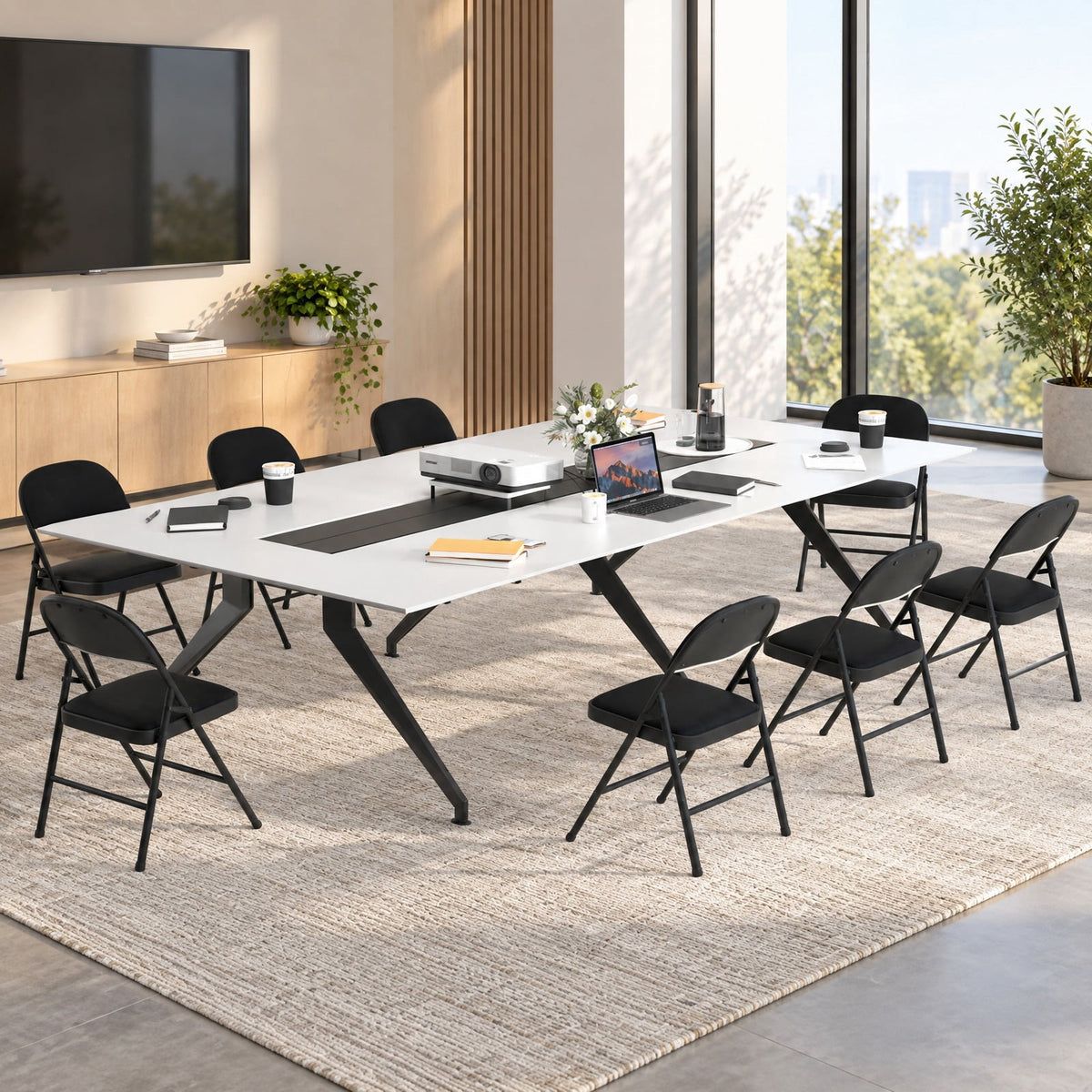 Airfind 4 Pack Folding Chairs with Metal Frame and PVC Leather for Indoor Outdoor, 330 lbs Capacity, Metal PVC Sponge MDF Frame, Black