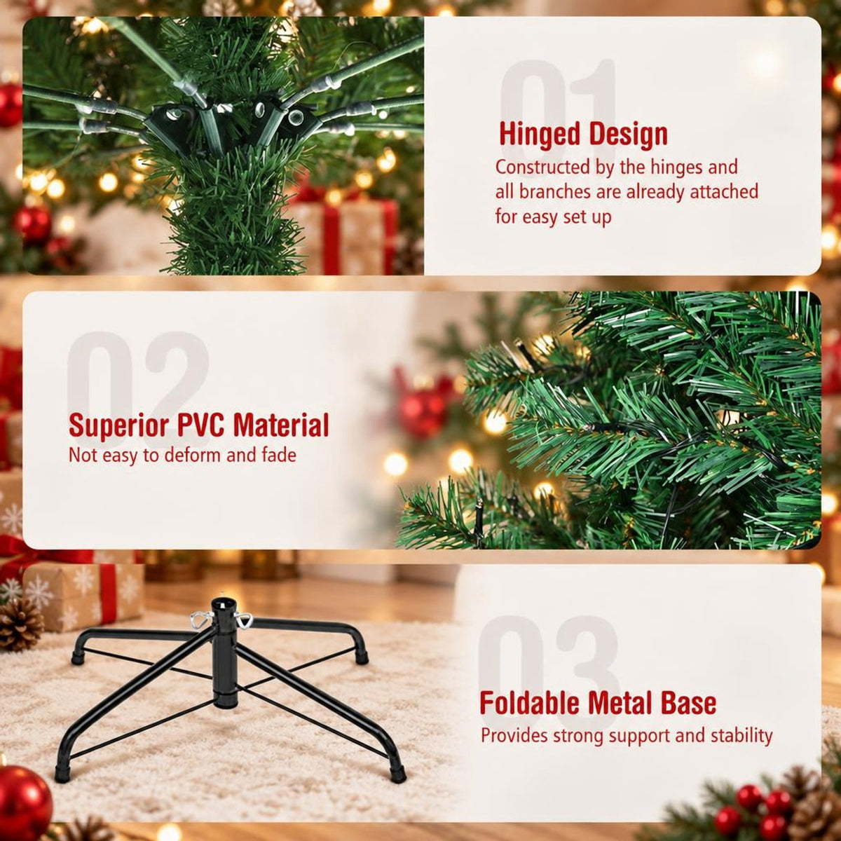 Airfind 8 Feet PVC Artificial Christmas Tree with LED Lights-8 ft, PVC iron Frame, 4.3 x 7.5 H Footprint, Green