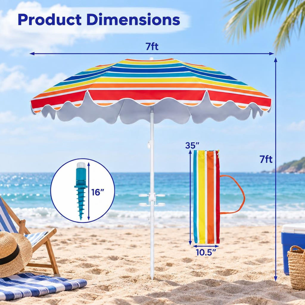 Airfind 6.5 FT Beach Umbrella UPF 50+ with Sand Anchor for Garden Pool Backyard, Polyester Fabric Metal Aluminum Alloy PP Frame, Blue Stripe