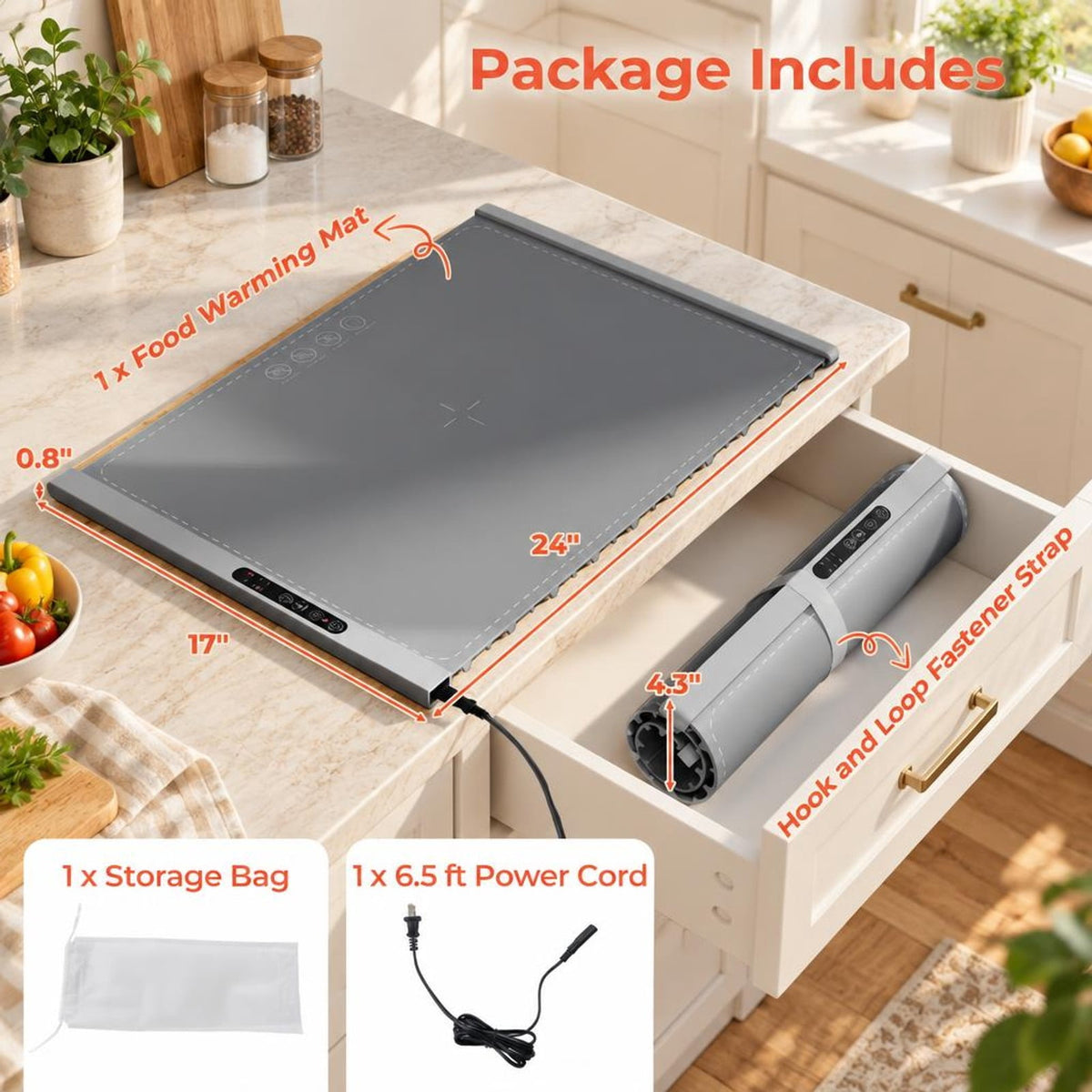 Airfind Food Warming Mat Rollable and Portable Electric Warming Tray with Fasting Heating, Silicone ABS Unfolding Frame, Gray