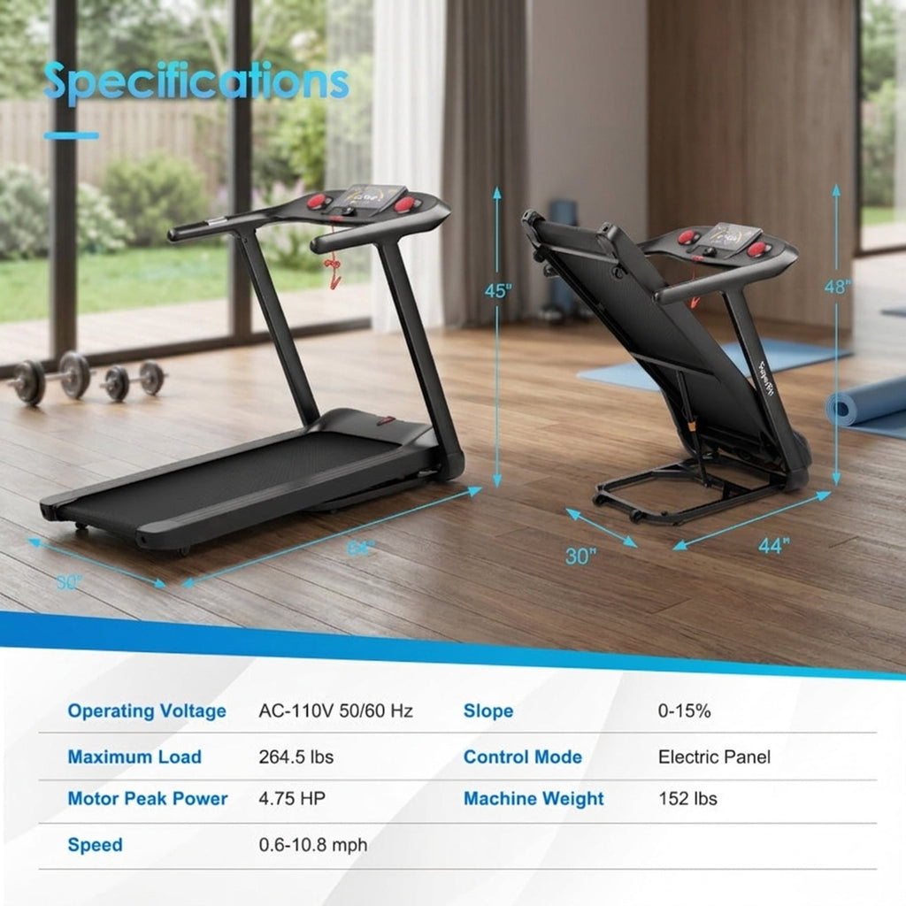 Airfind 4.75HP Folding Cardio Treadmill, Black