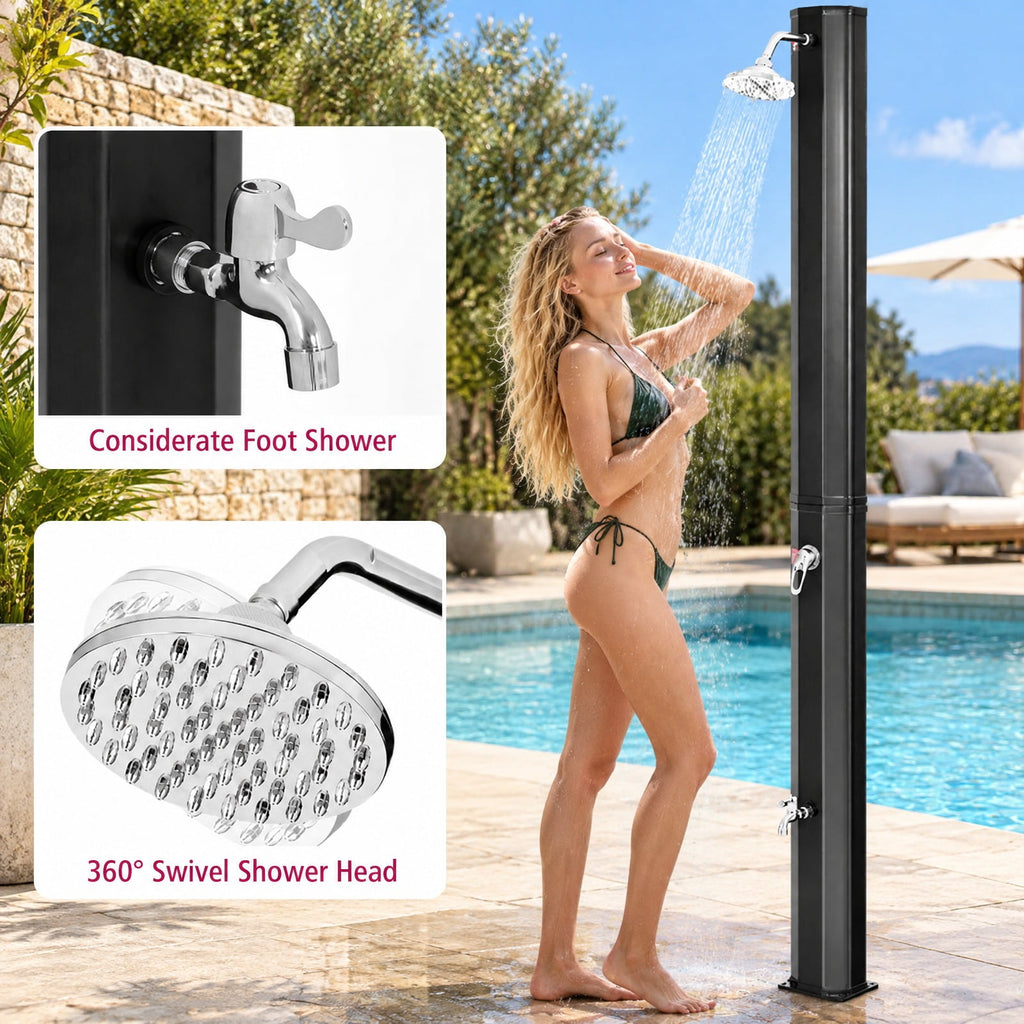 Airfind 7.2 Feet Adjustable Outdoor Solar Heating Shower Head, PVC Frame, Black, unique rotating shower head, No electricity or solar panels required