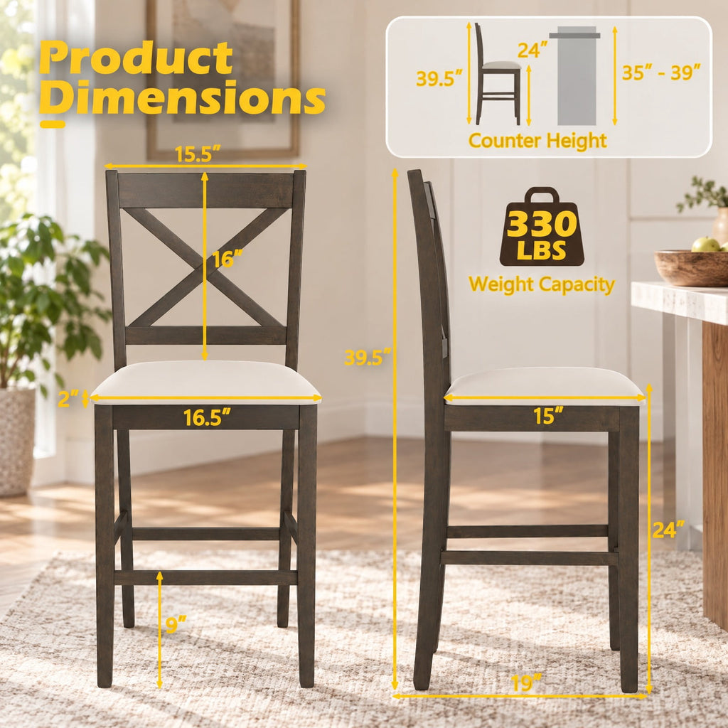 Airfind Set of 2 X-Back Bar Stools with Upholstered Cushioned Seats, 330 lbs Capacity, Rubber Wood Linen Fabric Sponge Frame, Brown