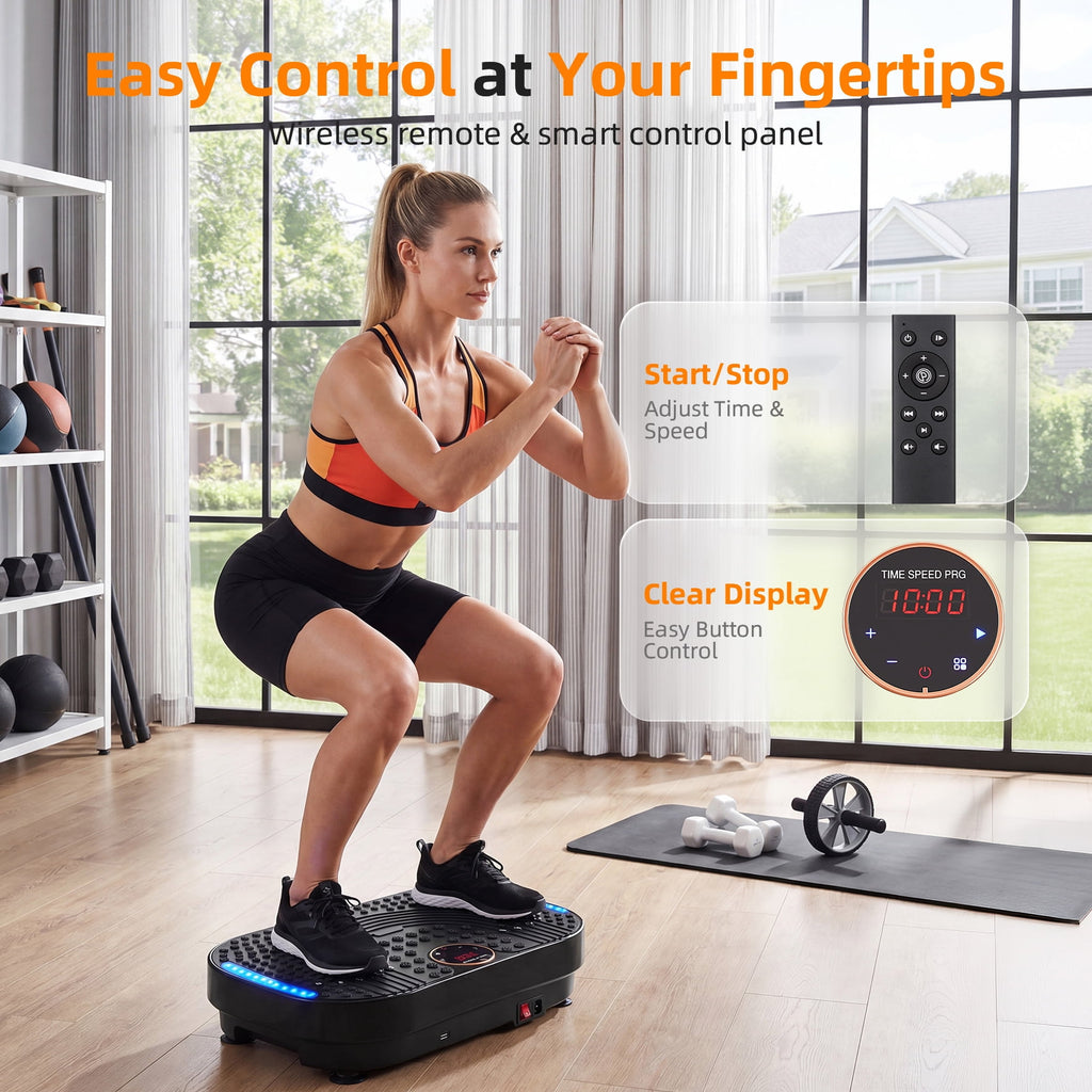 Airfind Vibration Plate Exercise Machine,Whole Body Vibration Platform with Bluetooth Speaker,LED Display and Remote Control,2 Resistance Bands,Home Fitness Trainer,Black
