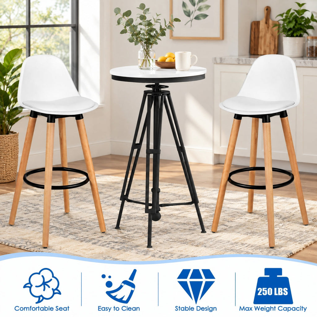 Airfind 2 Pieces Mid Century Barstool 28.5 Inches Dining Pub Chair, 250 lbs Capacity, Metal beech wood PU PP Frame, White