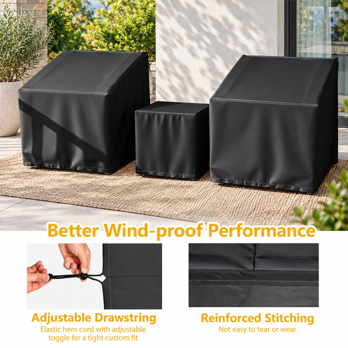 Airfind Patio Furniture Covers Waterproof Outdoor Conversation Covers for 3 Pieces Bistro Set, Polyester PU Frame, 32 x 30 x 24.5 Footprint
