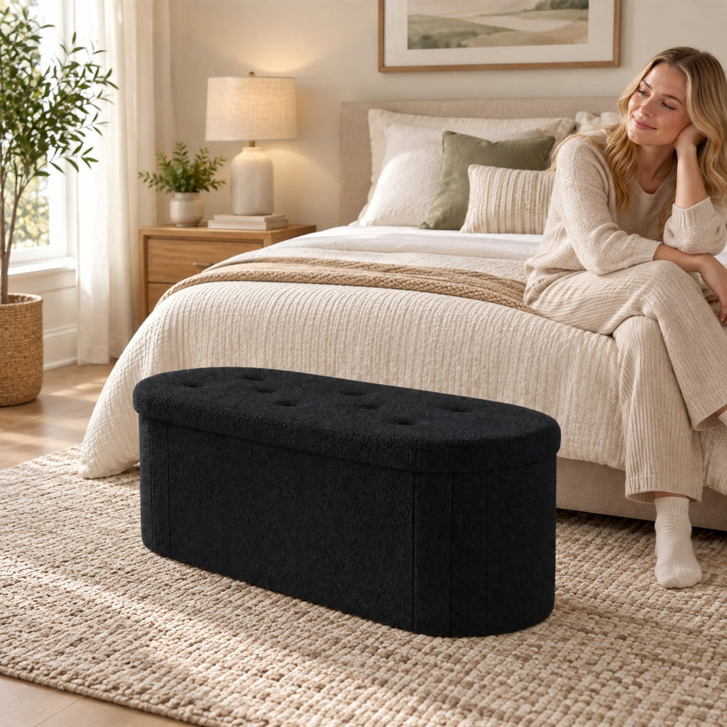 Airfind 43 Folding Teddy Storage Ottoman Bench with Dividers for Living Room and Bedroom, 43 x 15 x 16Inner Footprint, Black
