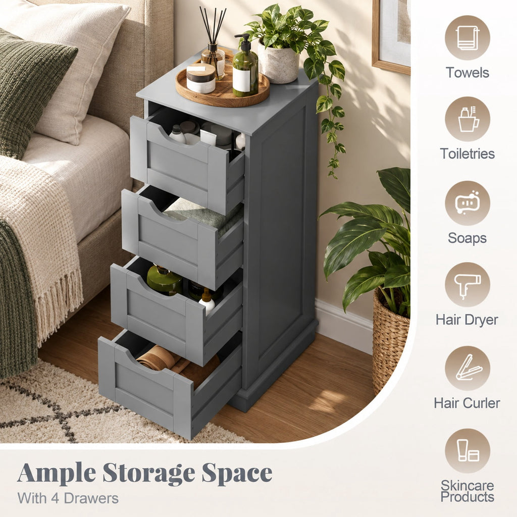 Airfind Bathroom Storage Cabinet, with Cutout Handles and 4 Drawers, 33 lbs Capacity, MDF Frame, 12 Inch x 12 Inch x 32 Inch Footprint, Gray