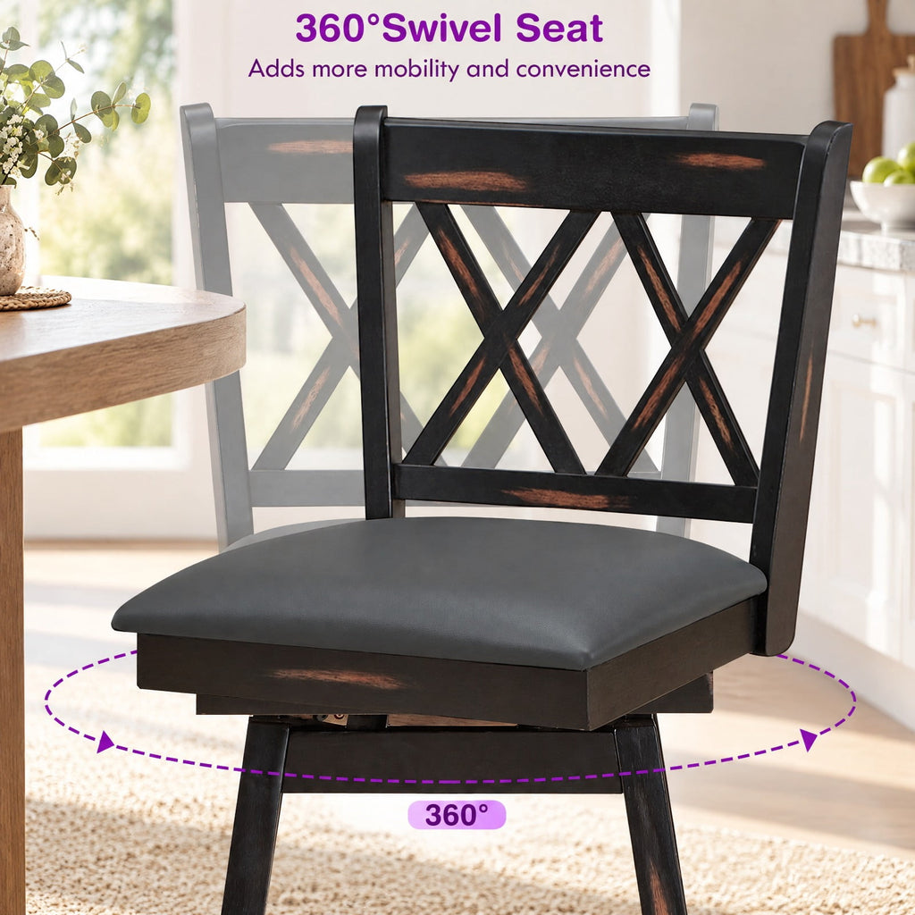 Airfind 2 Pieces 24 Inch Swivel Counter Height Barstool Set with Rubber Wood Legs, 264 lbs Capacity, PVC High density sponge rubber wood Frame