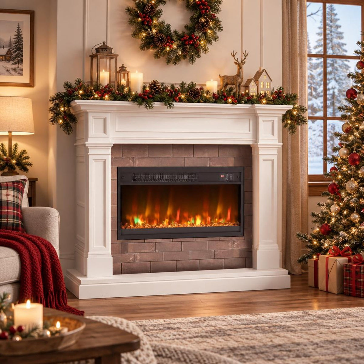 Airfind 18/23/26 Inch 1500W Electric Fireplace Insert with Remote Control-23 inches, Metal Tempered Glass Frame, 19.3in x 4.8in x 17.7in Footprint