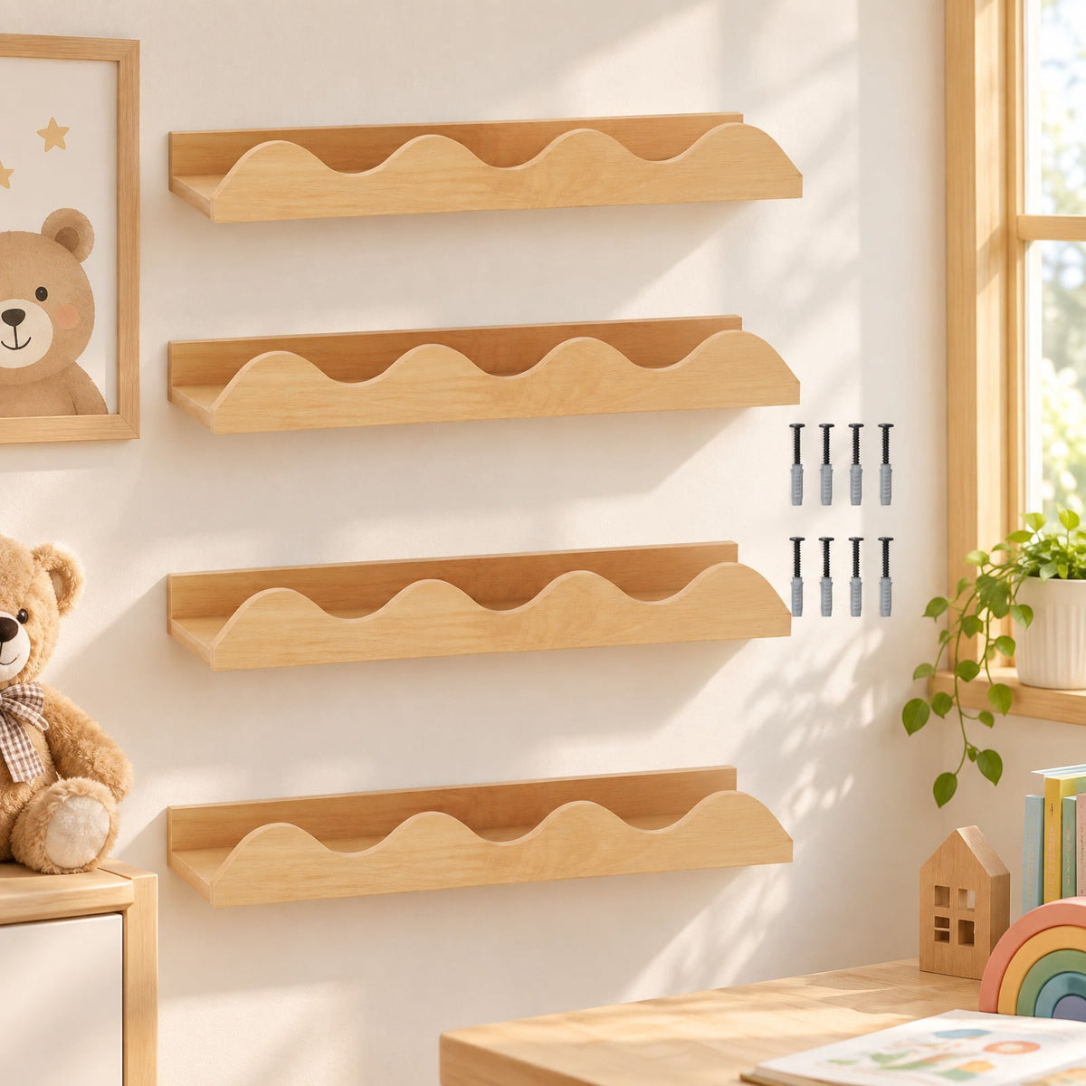 Airfind 16 Inch Kids Bookshelf Set of 4 Floating Nursery Book Shelves for Decoration Book Toy Storage, 11 lbs Capacity, Fir Wood Frame, White