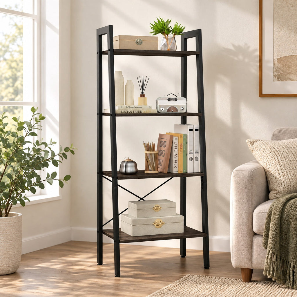 Airfind 4-Tier Bookshelf with Metal Frame and Adjustable Foot Pads, 200 lbs Capacity, Metal Engineered Wood Frame, Grey Oak