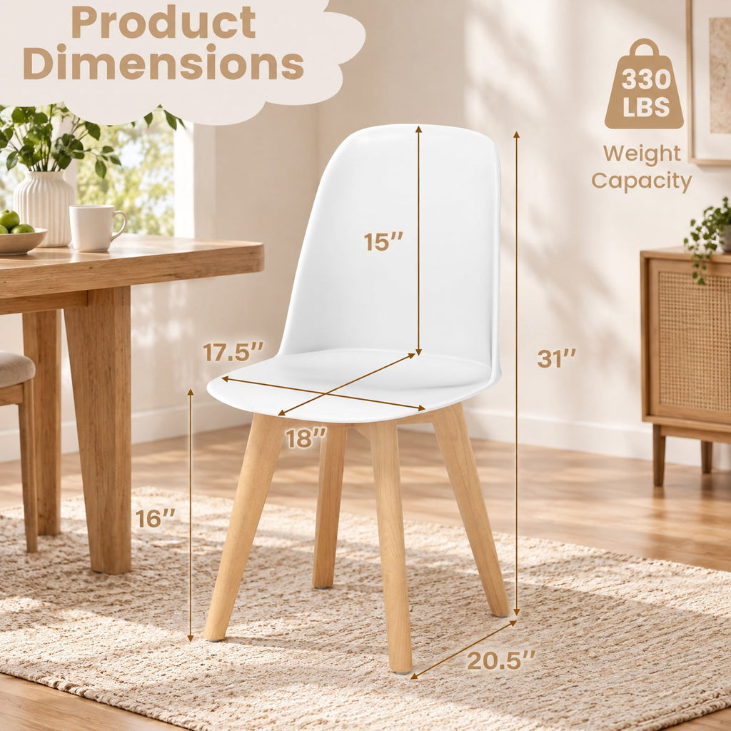 Airfind Modern Dining Chair Set of 2 with Solid Beech Wood Legs and Tilt Backrest, 330 lbs Capacity, PP Beech Wood Frame, White