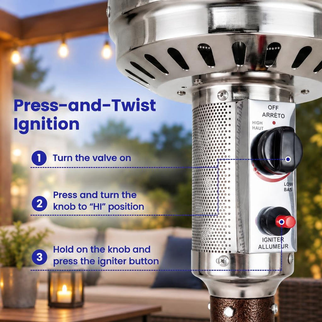 Airfind 50 000 BTU Patio Propane Gas Heater with Stainless Steel Burner, Stainless Steel Metal Aluminum Frame, 32.5in x 86in Footprint, Black