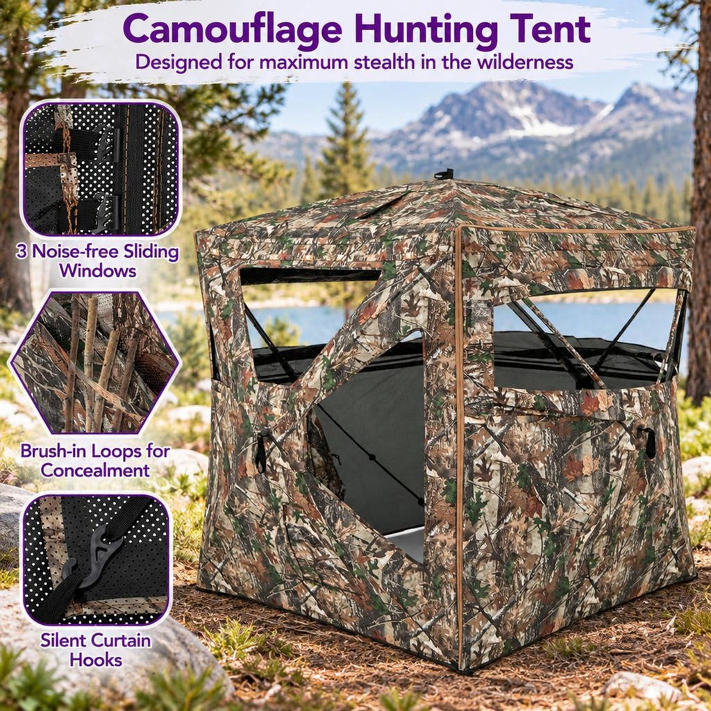 Airfind 5-IN-1 Detachable Hunting Blind for 2-3 People with Skylight, 150D Oxford Fabric PU Coating Fiberglass Pole Frame, Camouflage