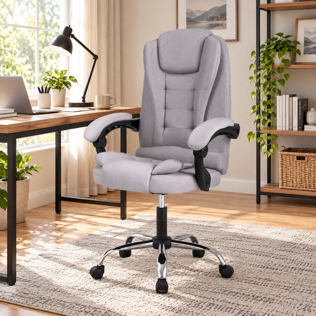 Airfind Big High Back Executive Chair with Linkage Armrests and Leather Padded Seat for Office, 330 lbs Capacity for Everyday Use, Gray