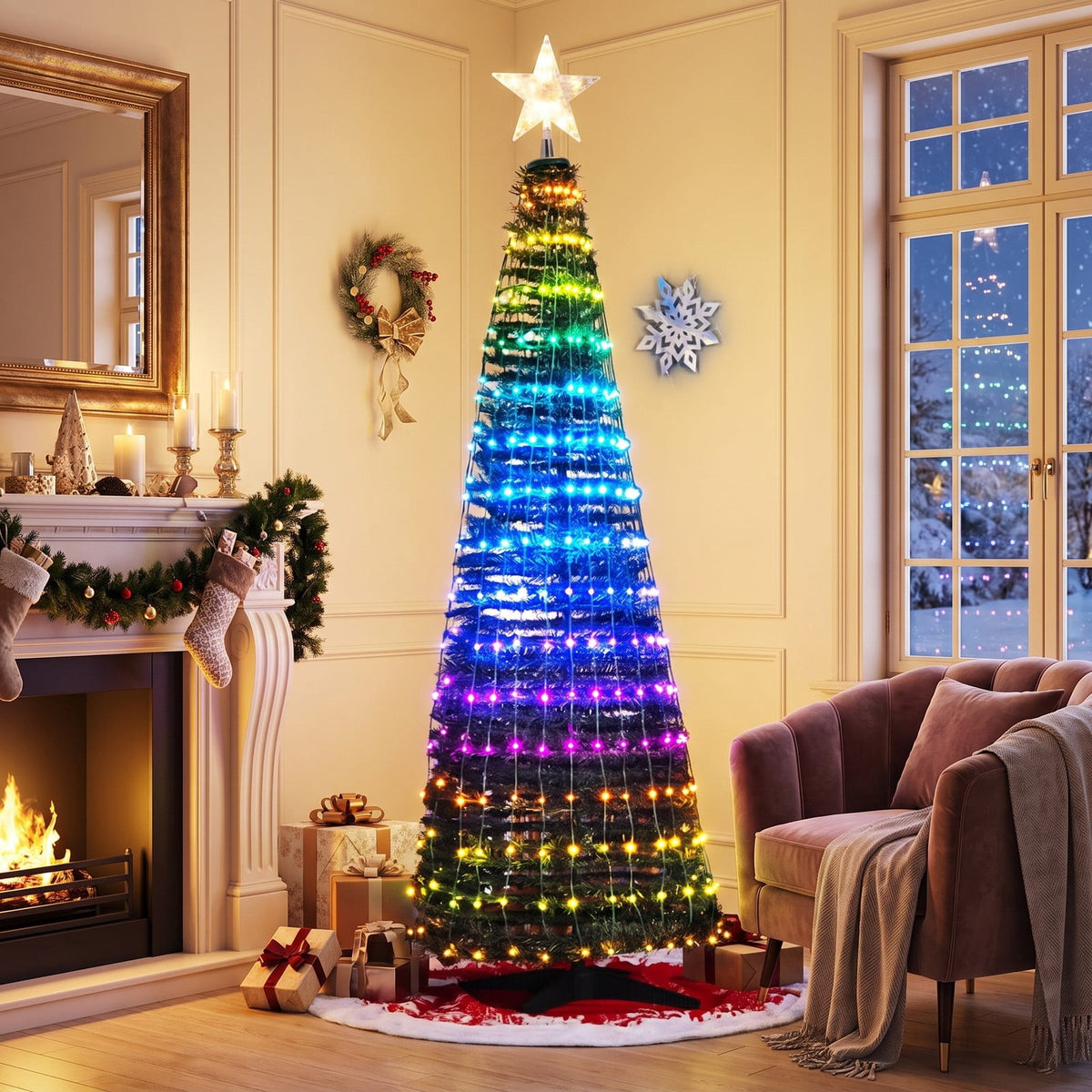 Airfind 6.2 Feet Pop-up Lighted Christmas Tree with 282 RGB LED Lights, PVC PP steel Frame, 2 x 6.2 ft Footprint, Green