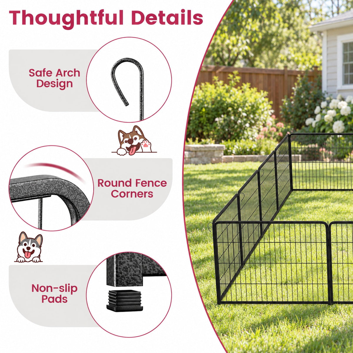 Airfind 16 Panel 24/32/40 Inches Height Dog Playpen with Lock and Large Door-24 inches, Metal Frame, Black