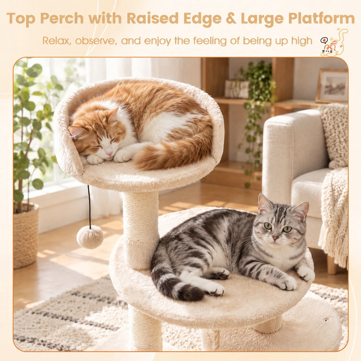 Airfind 36 Inch Tall Kitten Tower with Condo and Plush Perch, 22 Lbs Capacity, Engineered Wood Sponge Plush Fabric Sisal Base, Beige